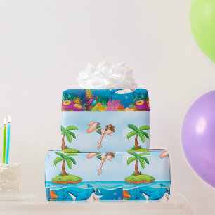Meisje Duikt in Haaien Koraalrif Oceaan Cadeaupapier
