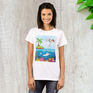 Meisje Duikt in Haaien Koraalrif Oceaan T-shirt