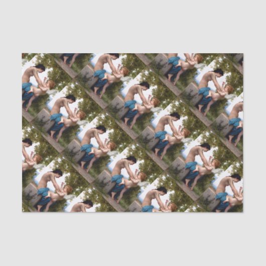 Meisje duwen Cupido Valentijn Bouguereau schilderi Tissuepapier (Voorkant)