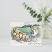 Meisje Easter Chick Egg Drum Victoriaans Feestdagenkaart (Staand voorkant)