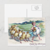 Meisje Easter Chick Egg Drum Victoriaans Feestdagenkaart (Voorkant / Achterkant)