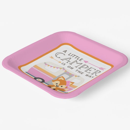 Meisje Een Kleine Camper RV Camper Baby shower Roz Papieren Bordje (Gebogen)