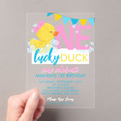 Meisje Een Lucky Duck Waterverf 1e Verjaardag Acryl Uitnodigingen (Insitu (Draagbaar))