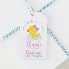 Meisje eend van onze douche naar uw Baby shower Cadeaulabel