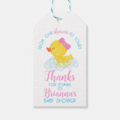 Meisje eend van onze douche naar uw Baby shower Cadeaulabel (Voorkant)