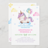 Meisje Eenhoorn 4e Verjaardag Magisch Feest Kaart (Voorkant / Achterkant)