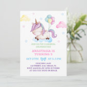 Meisje Eenhoorn 5e Verjaardag Rainbow Party Kaart (Staand voorkant)