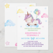 Meisje Eenhoorn 5e Verjaardag Rainbow Party Kaart (Voorkant / Achterkant)