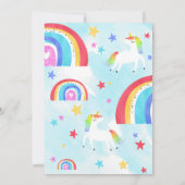 Meisje Eenhoorn en Regenboog Verjaardagsuitnodigin Kaart (Achterkant)