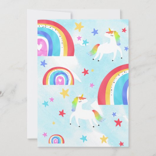 Meisje Eenhoorn en Regenboog Verjaardagsuitnodigin Kaart (Achterkant)