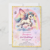 Meisje Eenhoorn Goud Glitter Roze 2e Verjaardagsfe Kaart (Voorkant)