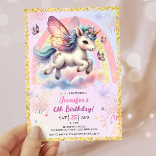 Meisje Eenhoorn Goud Glitter Roze 6de Verjaardagsf Kaart