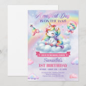 Meisje Eenhoorn op een wolk en Regenboog 1e Verjaa Kaart (Voorkant / Achterkant)