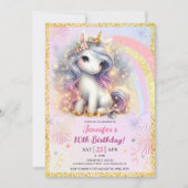 Meisje Eenhoorn Roze Gouden Glitter 10e Verjaardag Kaart (Voorkant)