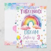 Meisje Eenhoorn Threenage Droom, Regenboog 3e Verj Kaart (Voorkant / Achterkant)