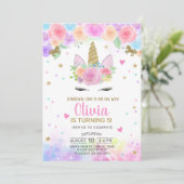 Meisje Eenhoorn waterverf en gouden verjaardagsuit Kaart (Staand voorkant)