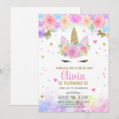 Meisje Eenhoorn waterverf en gouden verjaardagsuit Kaart (Voorkant / Achterkant)