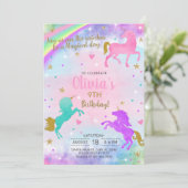 Meisje eenhoorns waterverf gouden verjaardagsuitno kaart (Staand voorkant)