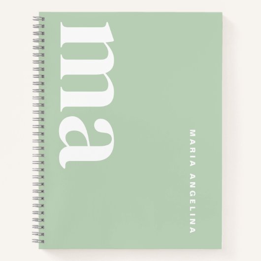 Meisje Eenvoudige Groene Monogram School Notitieboek (Voorkant)