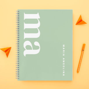 Meisje Eenvoudige Groene Monogram School Notitieboek