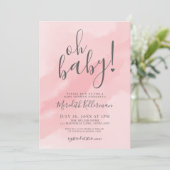 Meisje Eenvoudige Roze Waterverf Oh Baby shower Kaart (Staand voorkant)