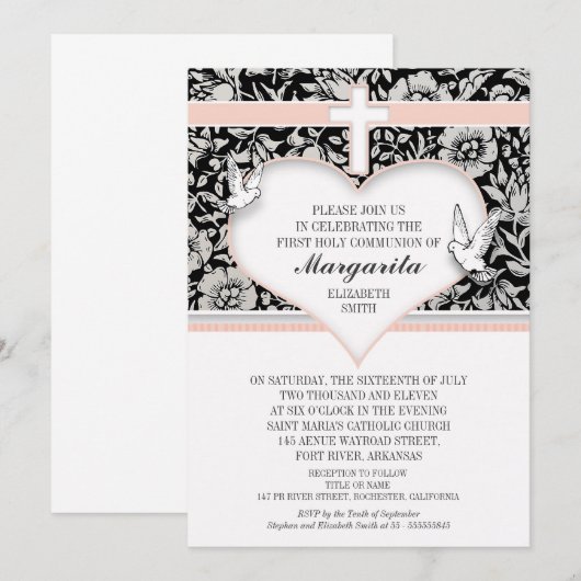 meisje eerst heilige communiqué roze aangepaste ui kaart (Voorkant / Achterkant)