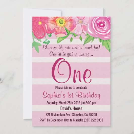 Meisje eerste 1e verjaardagsfeestje Uitnodigen Kaart (Voorkant)