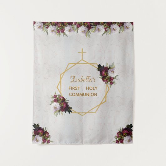 Meisje Eerste Communie Achtergrond Goud Bourgondië Wandkleed (Voorkant)