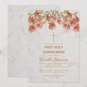 Meisje Eerste Communie Bloemen Roze Magnolia Marme Kaart (Voorkant / Achterkant)