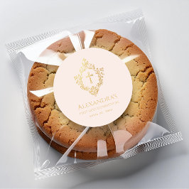 Meisje Eerste Communie Blush Pink Gold Crest  Ronde Sticker