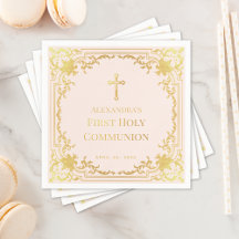 Meisje eerste communie blush roze faux gouden krui