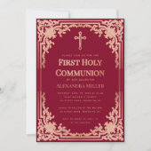 Meisje Eerste Communie Bourgondië Roze Rose Goud K Kaart (Voorkant)