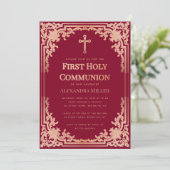 Meisje Eerste Communie Bourgondië Roze Rose Goud K Kaart (Staand voorkant)