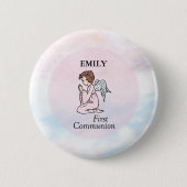 Meisje, Eerste Communie Engel Ronde Button 5,7 Cm (Voorkant)