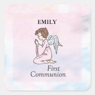 Meisje, Eerste Communie Engel Vierkante Sticker