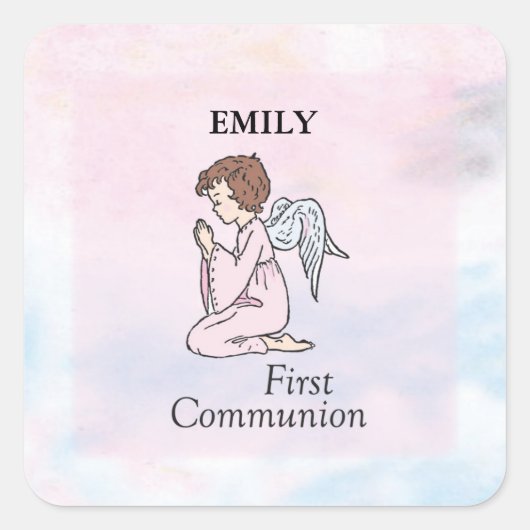 Meisje, Eerste Communie Engel Vierkante Sticker (Voorkant)