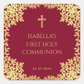 Meisje eerste communie Faux Gold verlaat Bourgogne Vierkante Sticker (Voorkant)