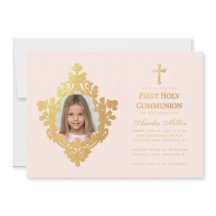 Meisje eerste communie foto elegant roze namaak go