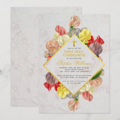 Meisje Eerste Communie Goud Marmer Zoete Erwten Bl Kaart (Voorkant / Achterkant)