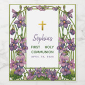 Meisje Eerste Communie Paarse Violets Cross Bloeme Wijn Etiket (Enkel label)