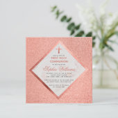Meisje Eerste Communie Roos Goud Marmer Roze Glitt Kaart (Staand voorkant)