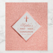 Meisje Eerste Communie Roos Goud Marmer Roze Glitt Wijn Etiket (Enkel label)