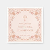 Meisje eerste communie Roos gouden kruis blush roz Servet (Voorkant)