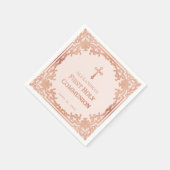 Meisje eerste communie Roos gouden kruis blush roz Servet (Hoek)