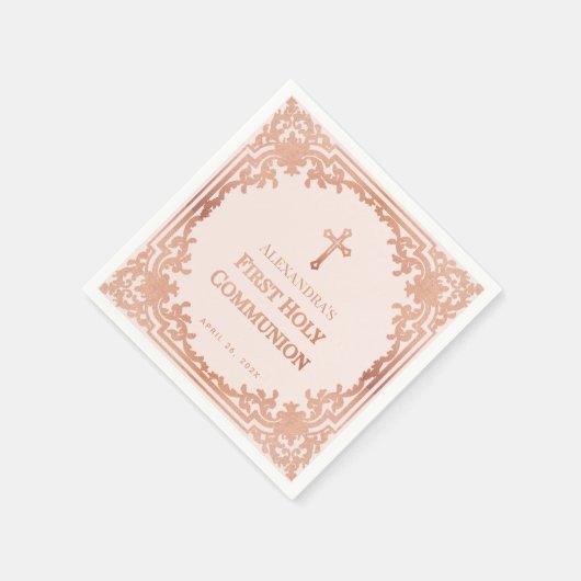 Meisje eerste communie Roos gouden kruis blush roz Servet (Hoek)