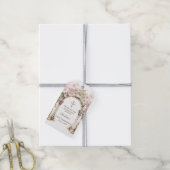 Meisje Eerste Communie Roze Bloemen Boog Kruis Cadeaulabel (Met Touw)