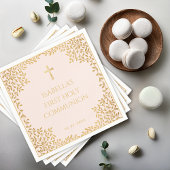 Meisje Eerste Communie Roze Faux Gold Bladeren Servet