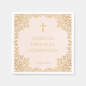 Meisje Eerste Communie Roze Faux Gold Bladeren Servet (Voorkant)