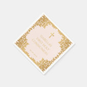 Meisje Eerste Communie Roze Faux Gold Bladeren Servet (Hoek)