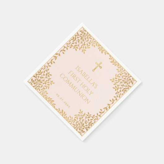 Meisje Eerste Communie Roze Faux Gold Bladeren Servet (Hoek)